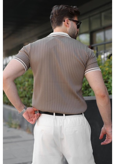 Madmext Açık Kahverengi Yarım Fermuarlı Polo Yaka Triko Erkek Tişört E7501 Madmext Açık Kahverengi Yarım Fermuarlı Polo Yaka Triko Erkek Tişört E7501