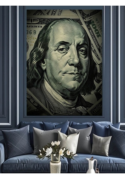 Ahşap Tablo Benjamin Franklin Dolar Resmi