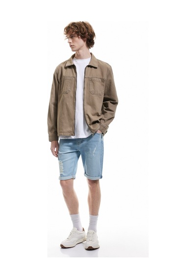 Koton Slim Fit Pamuklu Katlamalı Paça Denim Şort Açık İndigo 5sam40008ıd Açık İndigo