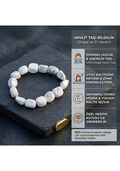 Doğal Havlit Taşı Bileklik - Huzur & Denge Beyaz
