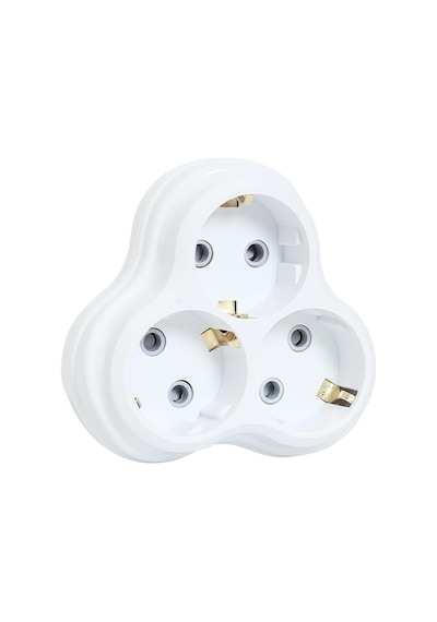 3lü Golyat Fiş, Üçlü Topraklı Priz Duvar Tipi Çoklayıcı Fiş, 16a 250 Volt, Max 3600 Watt Beyaz Standart