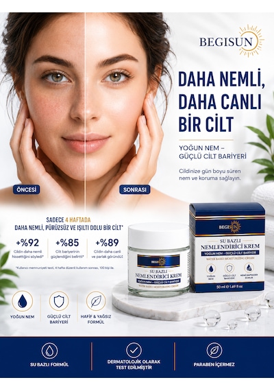 Yoğun Nemlendirici Su Bazlı Yüz Kremi Cilt Bariyerini Destekleyen Hafif Formül 50 Ml