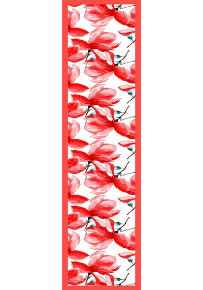 Kiraz Çiçeği Desen Kadın Saten Fular 30x165cm Çok Renkli