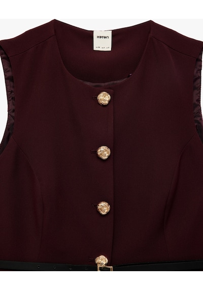 Koton Slim Fit Mücevher Düğmeli Bisiklet Yaka Kemerli Peplum Yelek Bordo 7wak20018uw