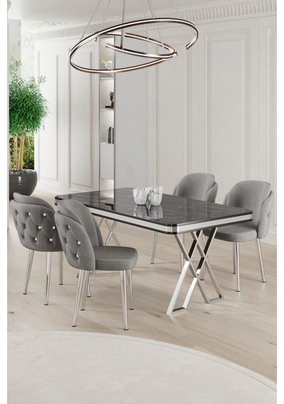 Canisa Rigel Serisi 80x130 Lak Panel Siyah Mermer Desen Masa Takımı Krom Ayaklı 4 Gri Sandalye Masa Siyah Mermer Desen Sandalye Gri Canisa Rigel Serisi 80x130 Lak Panel Siyah Mermer Desen Masa Takımı Krom Ayaklı 4 Gri Sandalye Masa Siyah Mermer Desen Sandalye Gri