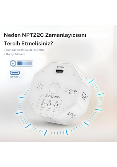 Npo Npt22cb Alarmlı G-sensör Otomatik Zamanlayıcılı Küp Kronometre Pomodoro Motivasyon Saati