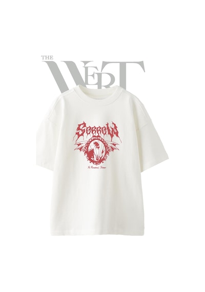 Thewert Kuru Kafa Ayna Tasarım Baskılı Ünisex Beyaz Oversize T-shirt