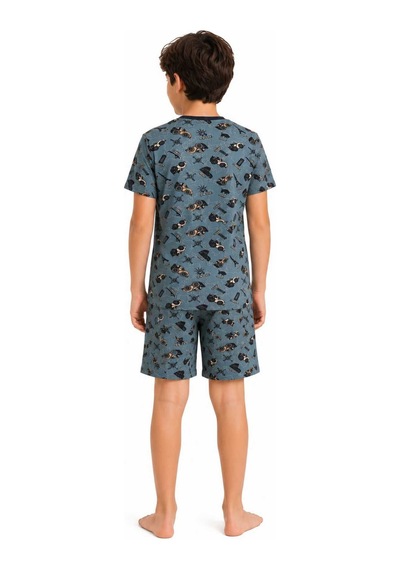 Tenra Erkek Çocuk Pamuklu Şortlu Pijama Takımı 3-12 Yaş Turkuaz