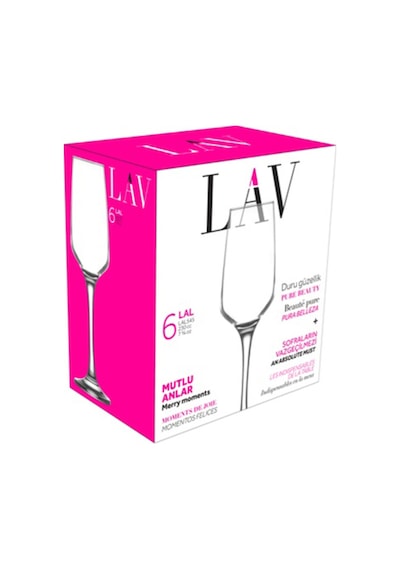 Lav Lal Cam Şampanya Kadehi 6'lı 230 ml Ayaklı (Kahve Yanı/Kokteyl Bardağı)