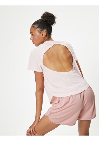 Koton Spor Tişört Sırt Detaylı Oversize Bisiklet Yaka Kısa Kollu Pembe 4sak10202nk Gül