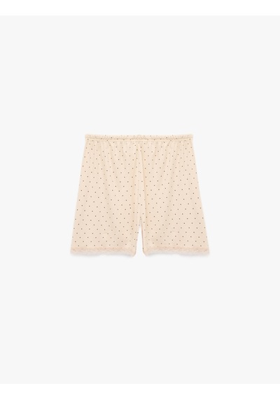 Koton Dantel Detaylı Rahat Kalıp Puantiyeli Şort Pijama Altı Beyaz Desenli 7wlk80011mk