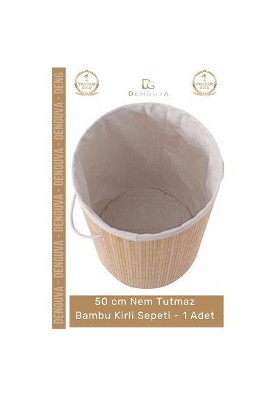 Kirlisepeti Decohandy Yuvarlak Doğal Hijyenik Çamaşır Kutusu Banyo Şık Tasarım Bambu Kirli Sepeti - Çok Renkli