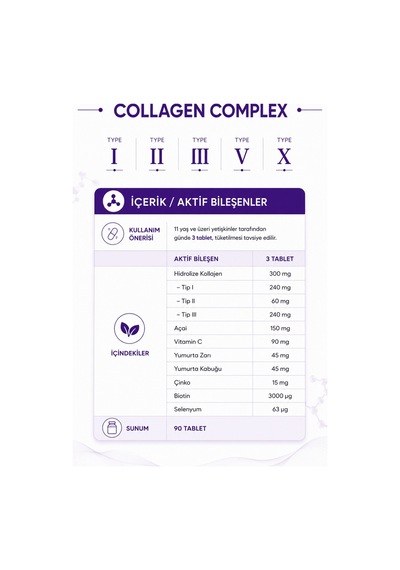 Collagen Forte Platinum 5 Tip Kolajen Vitamin ve Mineral İçeren Takviye Gıda 500 MG 90 Tablet