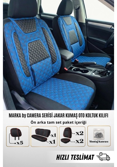 Marka By Camera Serisi Jakar Kumaş Universal Oto Koltuk Kılıfı Tam Set Mavi