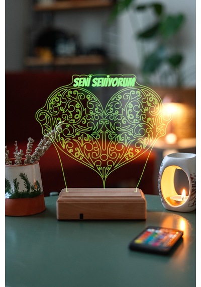 Kişiye Özel Seni Seviyorum Kalp 3D Led Kalp Lamba
