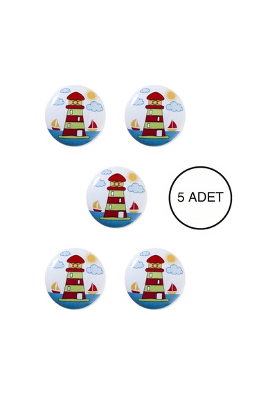 5 Adet Porselen Kule Çocuk Odası Mobilya Kulbu Seti - Tekli Düğme - Dolap ve Çekmece Kulpları Çok Renkli