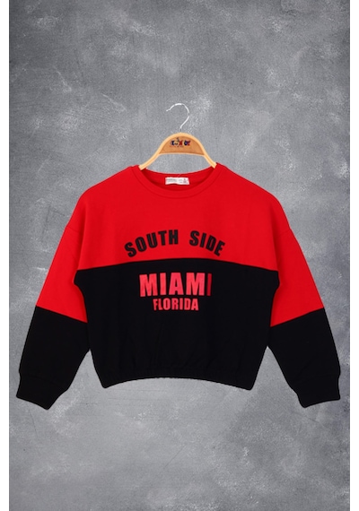 Toontoy Kız Çocuk Mıamı Baskılı Sweatshirt Kırmızı