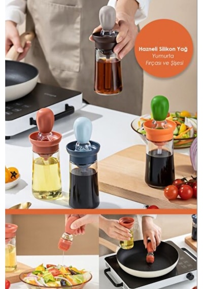 İndecor Houseware Hazneli Silikon Yağ Sos Ve Yumurta Fırçası Yağ Fırçası Yağ Şişesi Pembe 180 Ml Çok Renkli