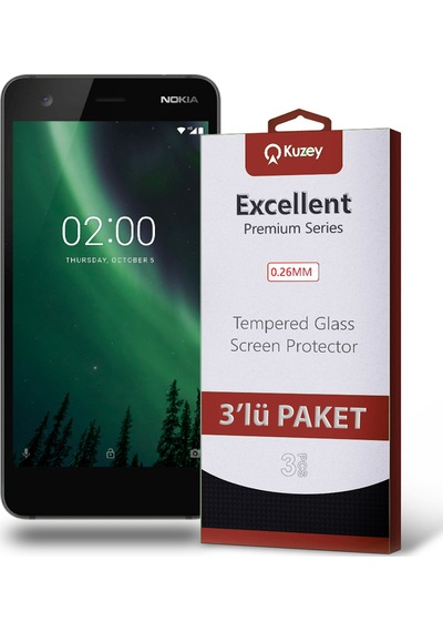 Nokia 2 ile Uyumlu Kırılmaz Cam Ekran Koruyucu Ekonomik 3'lü Paket