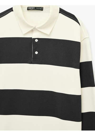Koton Uzun Kollu Rahat Kalıp Çizgili Düğmeli Polo Yaka Sweatshirt Lacivert Çizgili 7wam70058mk Koton Uzun Kollu Rahat Kalıp Çizgili Düğmeli Polo Yaka Sweatshirt Lacivert Çizgili 7wam70058mk