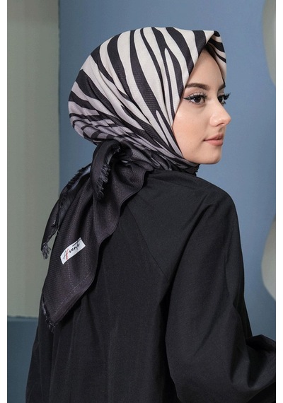 Afvente Zebra Desen Siyah Pamuk Eşarp