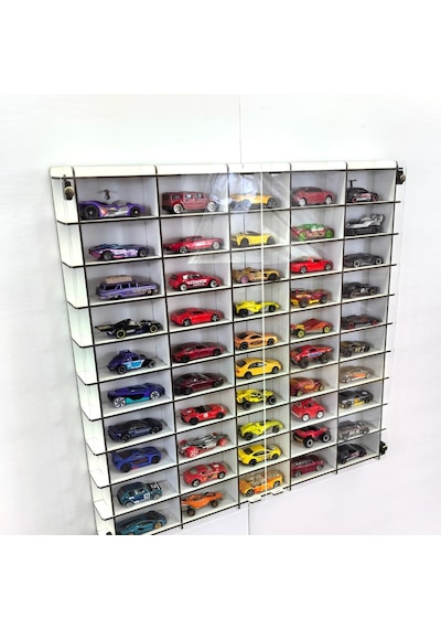 Pleksi Kapaklı 1/64 Ölçek 50araç Hotwheels Matchbox Metal Araç Uyumlu Model Oyuncak Araba Rafı-beyaz Diğer