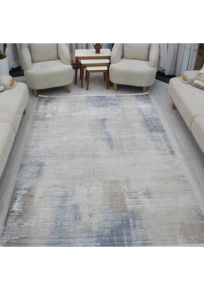 Otantik Modern Eskitme Saçaklı Dokuma Salon Halısı Krem Mavi Vizon 200x290 Cm 11