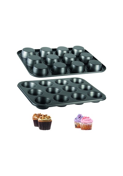 12'li Muffin Kalıbı Cupcake Kapsülü Fırın Mini Kek Browni Kek Kabı Yanmaz Yapışmaz Karbon Çelik Siya Diğer