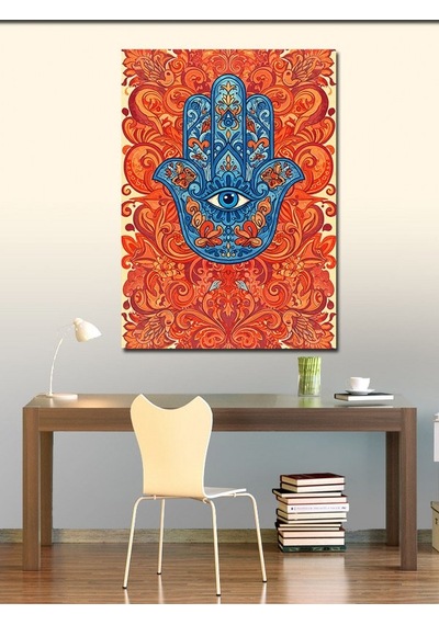 Kanvas Tablo Nazar Boncuğu Desenli Hamsa Eli 100cmx140cm