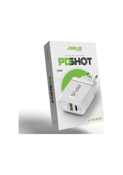 Jopus Lightning Type-C Micro Qualcom 3.0 18 Watt Yüksek Hızlı Şarj Başlığı JO-PD01 Pdshot Beyaz