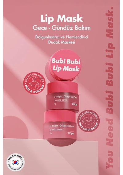 Unpa Dolgunlaştırıcı ve Nemlendirici UNPA Dudak Maskesi Bubi Bubi Lip Mask