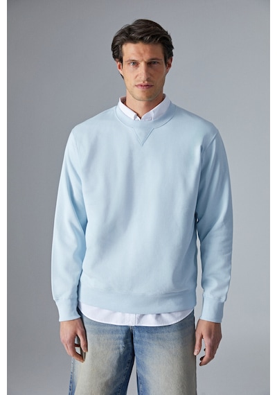 Grımelange Bonell Erkek %100 Pamuk Relaxed Bisiklet Yaka Uzun Kollu Açık Mavi Sweatshirt Açık Mavi