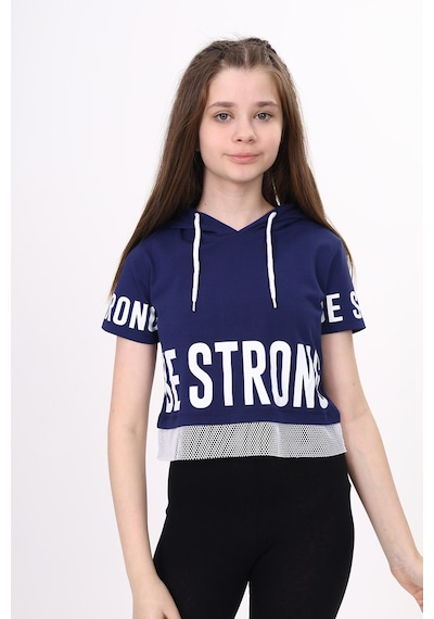 Toontoy Kids Toontoy Kız Çocuk Be Strong Baskılı Kapüşonlu Tişört Lacivert