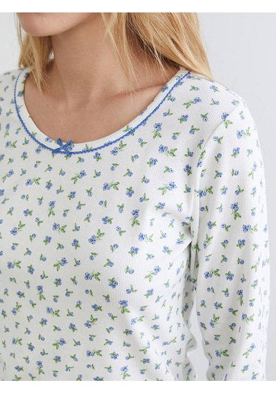 Lcw Dream Ekru U Yaka Çiçekli Kadın Pijama Takım