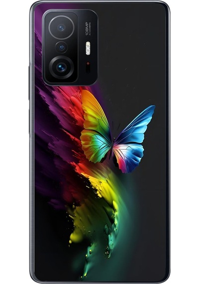 Xiaomi Mi 11 T-11 T Pro Uyumlu Gökkuşağı Kelebeği Baskılı Silikon Kılıf Renkli