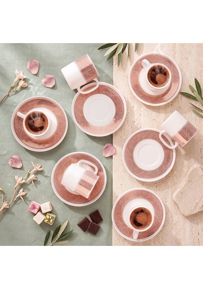 Aryıldız Nova 12 Parça 6 Kişilik Kahve Fincan Takımı Pembe 90 Ml Çok Renkli