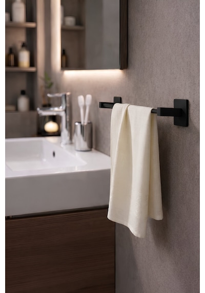 Sas Haus Yapışkanlı Siyah Uzun Havluluk Duvar Tipi Delme Gerektirmez Banyo Havlu Askılığı S-101 Kts