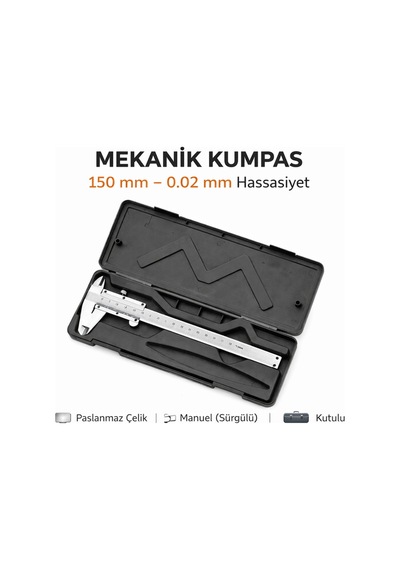 Senbang 150 Mm Mekanik Kumpas 0.02 Mm Hassasiyet Paslanmaz Çelik Sürgülü Manuel Kumpas Kutulu