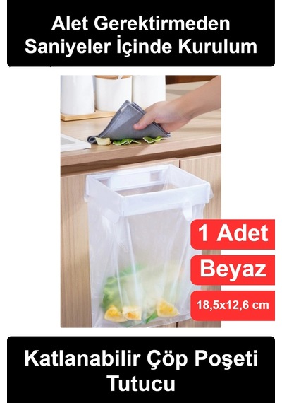 Çöppoşetitutucu Kendinden Yapışkanlı Katlanabilir Çöp Poşeti Tutucu Aparat Dolap Kapağı Askılı Mutf