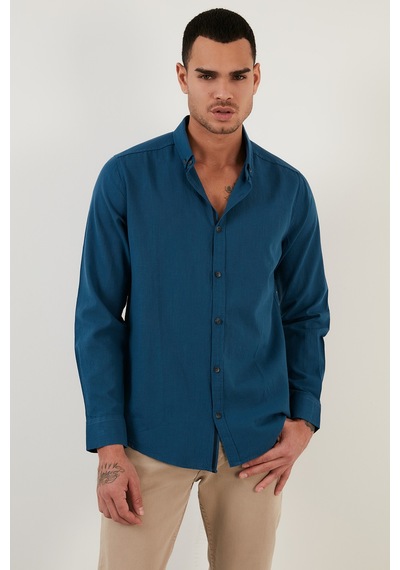 Buratti Pamuklu Regular Fit Düğmeli Yaka Erkek Gömlek Cf20S111871 Indigo