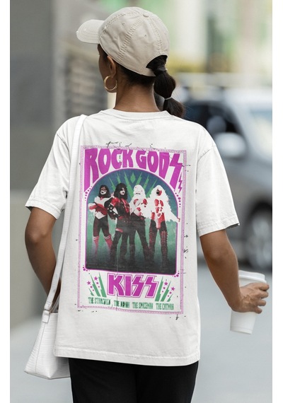 Kiss Rock Metal Sırt Baskılı Unisex Oversize Müzik Grubu Tişört Beyaz
