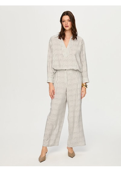 Faik Sönmez Wide Leg Fit Çizgili Dokuma Pantolon S26pnt019 Us26pnt01973 Ekru