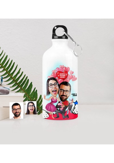 Kişiye Özel Evlilik Teklifi Karikatürlü Metal Suluk 500 Ml. - 2