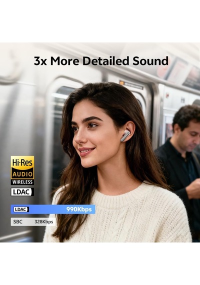Melobuds N60 Aktif Gürültü Önleyici Kablosuz Kulaklıklar, 6-mic Kablosuz Ldac Yüksek Çözünürlüklü 56db Anc Kulak Tomurcukları, Çift Sürücü, Hızlı Şarj 45h Çalma Süresi, Uyarlanabilir Eq, Ipx5 Su