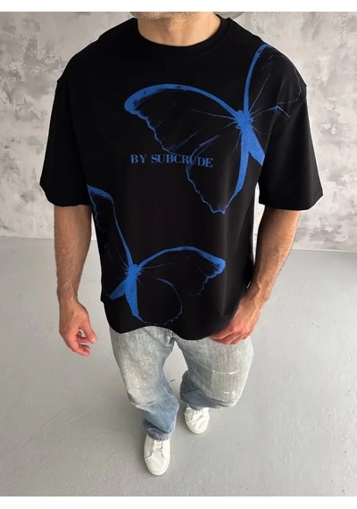 Modi Unisex Bisiklet Yaka Baskılı Oversize T-shirt - Siyah - Mymg180610