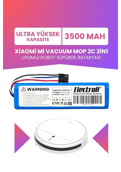 Xiaomi Mi Vacuum Mop 2c 2in1 Uyumlu Batarya Ultra Yüksek Kapasite 3500mah Robot Süpürge Pil Xmstjqr2c
