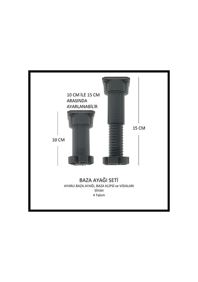 Baza Ayağı Seti, 10 Cm, Siyah, 4 Takım Siyah