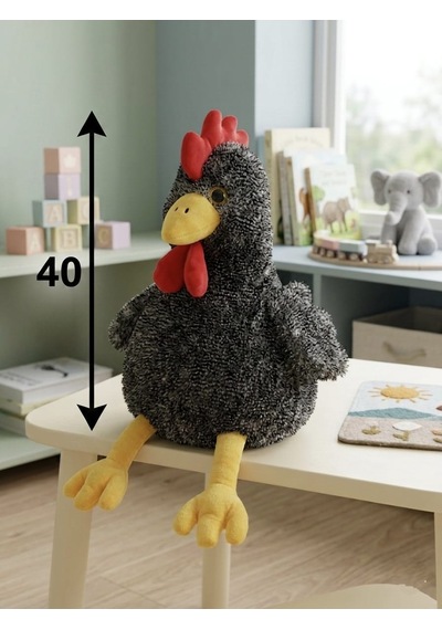 Sesli Öten Çilli Horoz Peluş Oyuncak 40 Cm Siyah