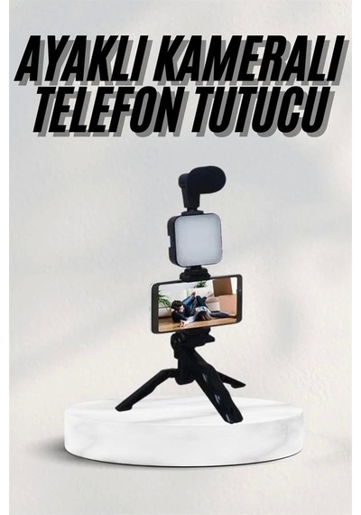 Telefon Tutucu Led Işıklı Kumandalı Mikrofon Telefon Vlog Video Kayıt