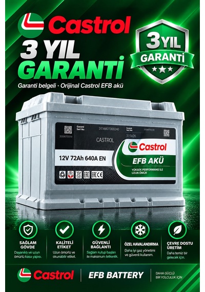 Castrol 12v 63 Ah Amper 600a En Efb Start-stop Akü L2 Kasa Üretim Yılı: 2026
